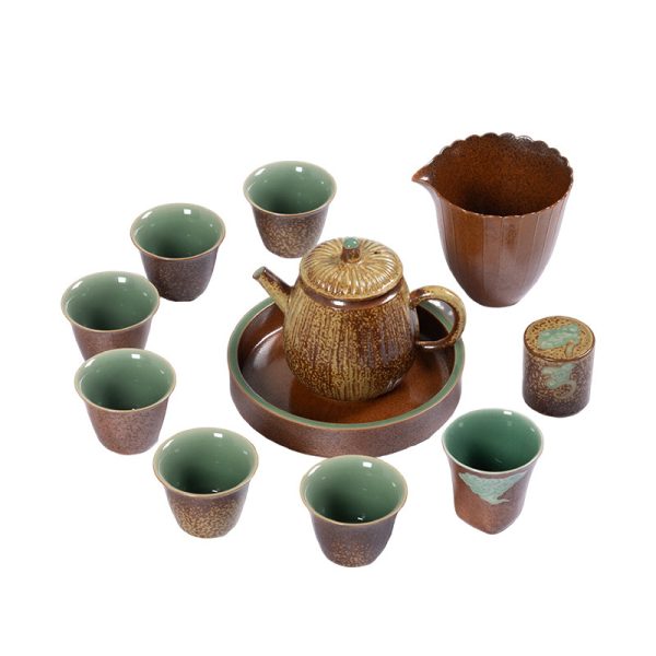 龙泉青瓷功夫茶具套装柴烧复古高档家用陶瓷泡茶壶喝茶品茗杯整套