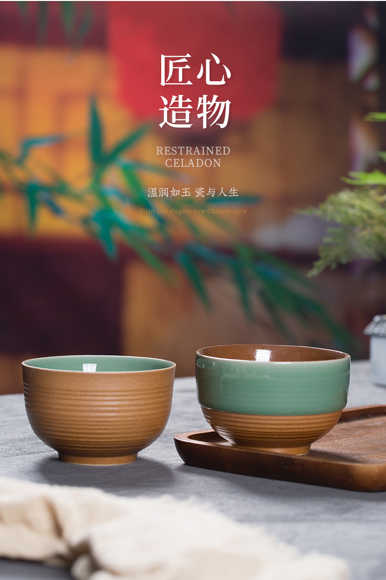 龙泉青瓷 中式大号米饭碗创意粗陶瓷碗 家用酒店民宿复古陶瓷餐具