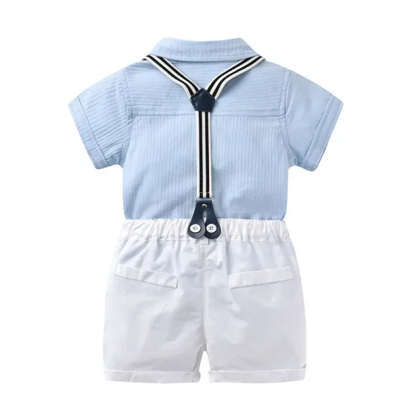 加工定制韩货男童套装夏季纯色上衣背带裤儿童衣服表演服装幼儿园