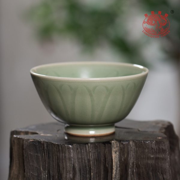 龙泉青瓷 胡建勇纯手工主人杯单杯 陶瓷品茗杯莲纹茶盏茶碗礼盒装