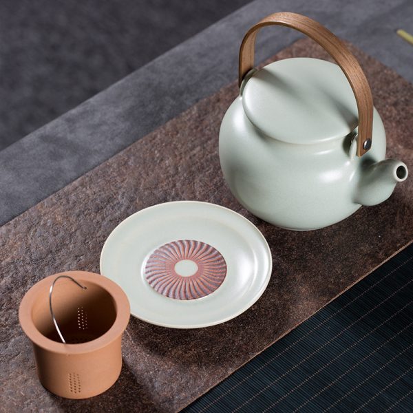 龙泉青瓷 汝窑整套高档功夫茶具 陶瓷冰裂提梁壶茶杯礼盒送礼套装