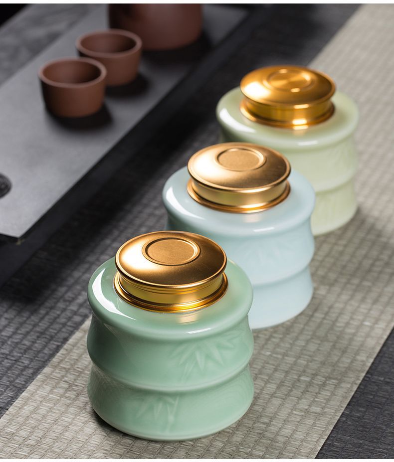 龙泉青瓷 茶叶罐金属密封罐大号家用防潮茶罐 陶瓷家用收纳罐茶仓