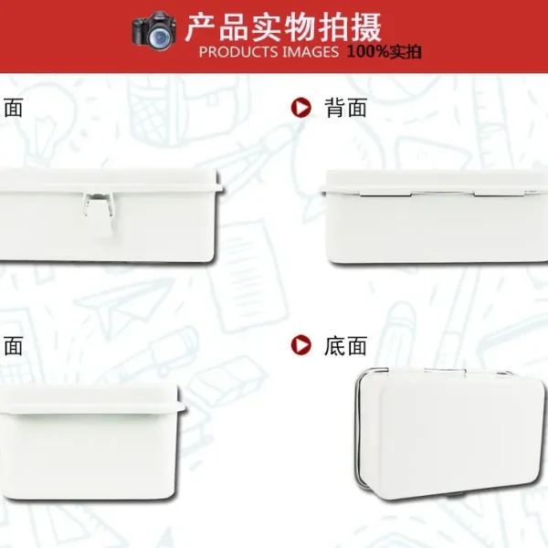 复古白色桌面收纳盒五金工具箱印章收纳铁盒 胶带盒贴纸便签铁盒