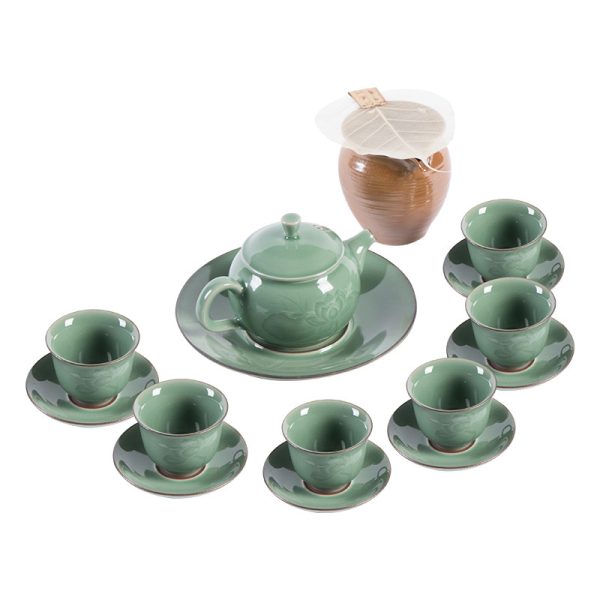 龙泉青瓷 厂家直销创意功夫茶具套装 陶瓷手工荷花茶壶茶杯礼盒装