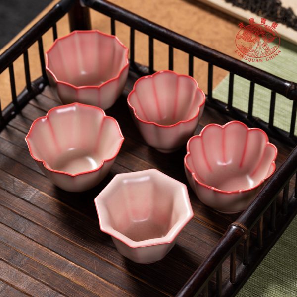 龙泉青瓷 创意手工主人杯高颜值功夫茶杯单杯 陶瓷红胎花瓣品茗杯