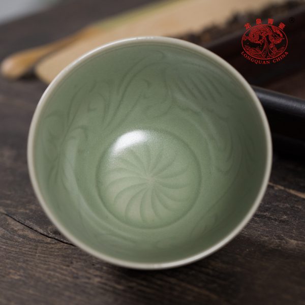 龙泉青瓷 胡建勇纯手工主人杯单杯 陶瓷品茗杯莲纹茶盏茶碗礼盒装