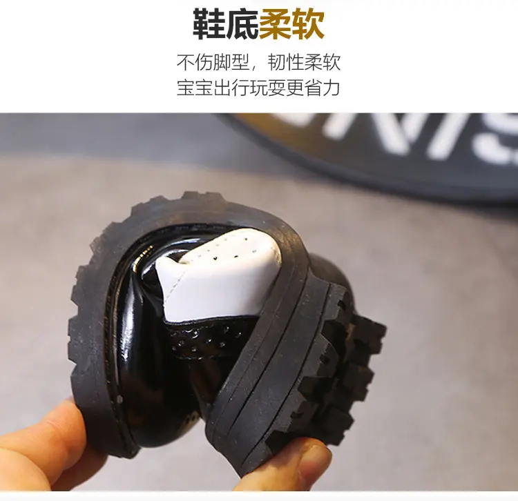 儿童亮面皮鞋宝宝主持表演镂空系带童鞋时尚男童魔力贴PU皮鞋代发