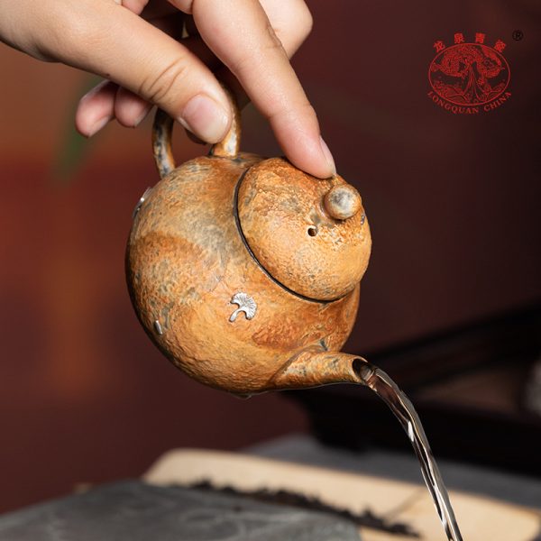 龙泉青瓷 茶壶功夫茶具手工锔钉泡茶壶单壶 陶瓷家用老岩泥茶水壶