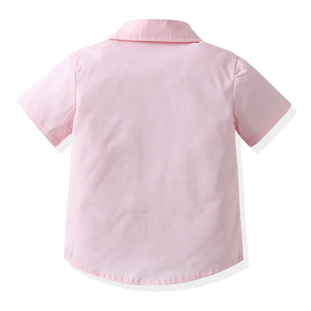新品童装批发男童粉色短袖衬衫背带裤生日礼服一件代发儿童服装