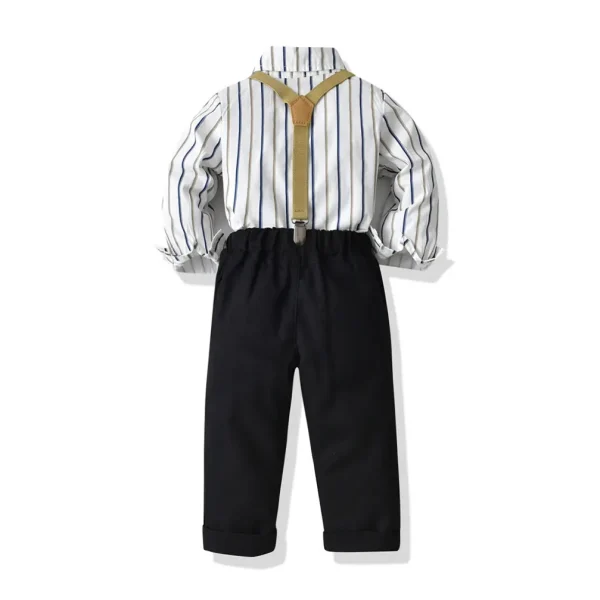 英伦绅士礼服两件套装春秋季棉质翻领条纹洋气男宝宝小童生日衣服
