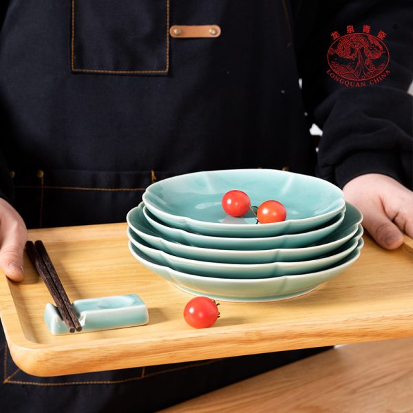 龙泉青瓷 创意中式6寸8寸餐盘深盘 陶瓷酒店家用菜盘果盘碟子批发