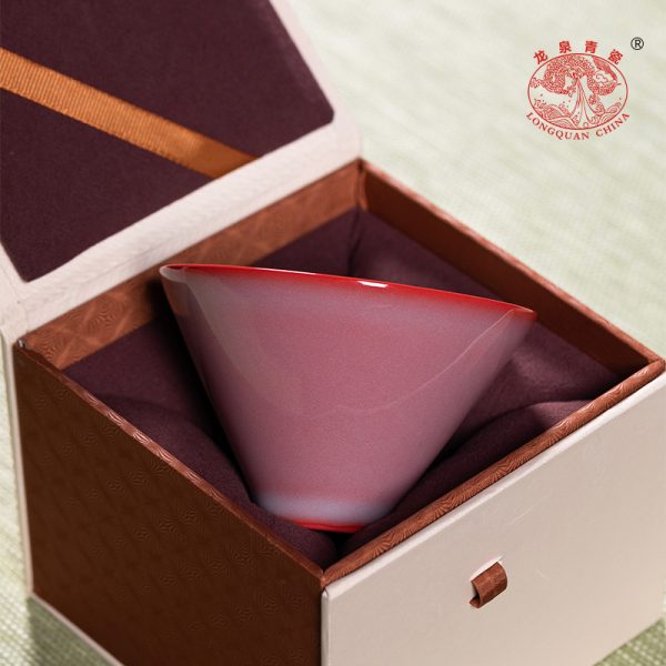 龙泉青瓷 功夫茶杯手工主人杯单杯 陶瓷红釉斗笠杯大号品茗杯茶盏