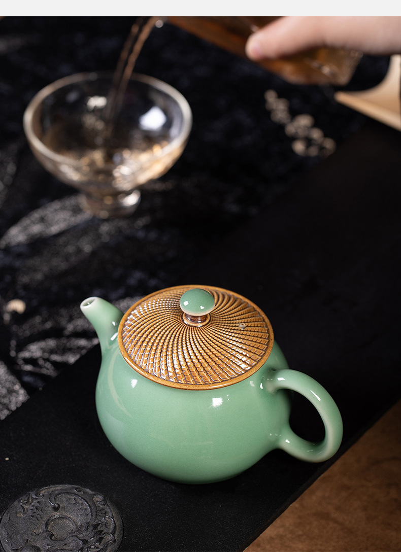 龙泉青瓷 手工跳刀茶壶单壶家用功夫茶具 陶瓷中式宋韵过滤泡茶壶