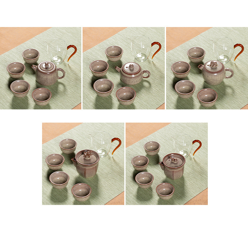 龙泉青瓷 复古传世哥窑功夫茶具套装 陶瓷盖碗茶壶茶杯旅行礼盒装