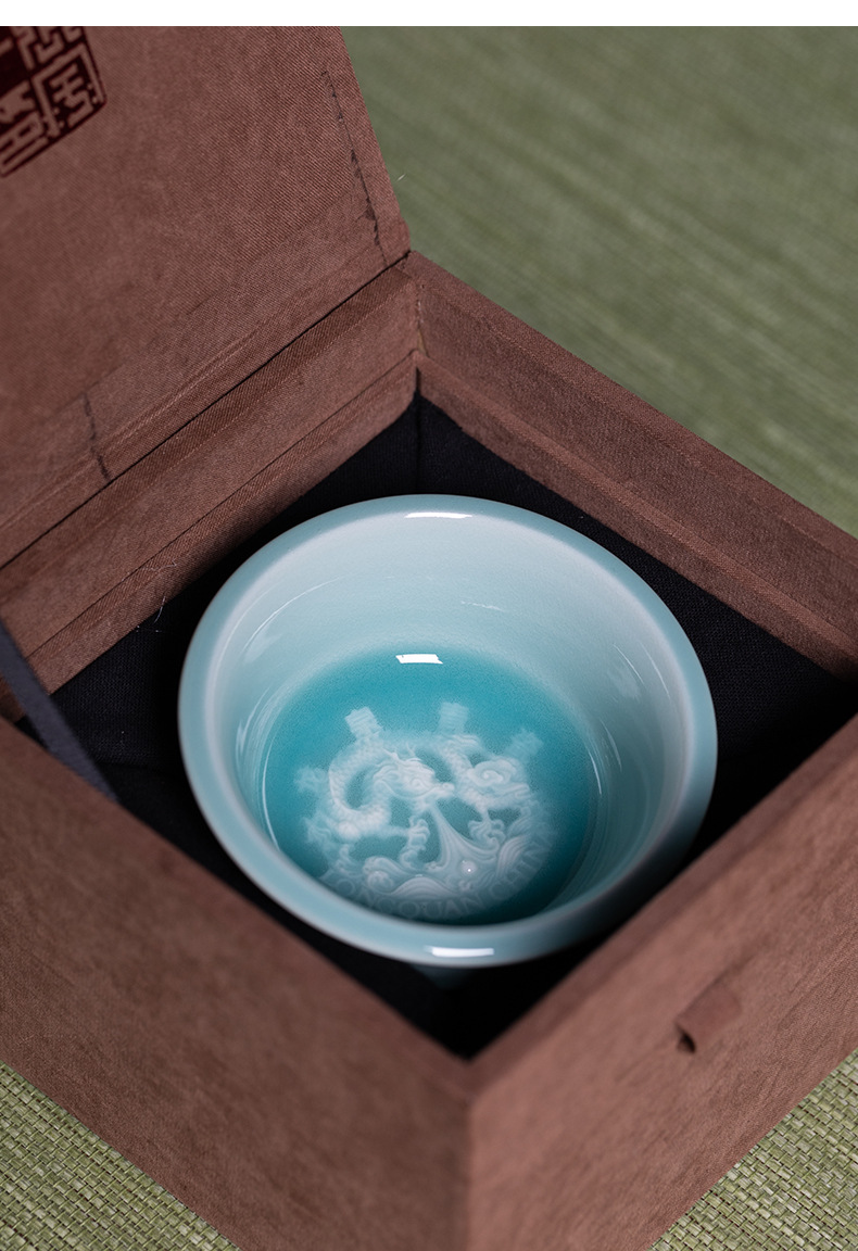龙泉青瓷 纯手工高档主人杯单杯 陶瓷泡茶碗功夫茶杯品茗杯礼盒装