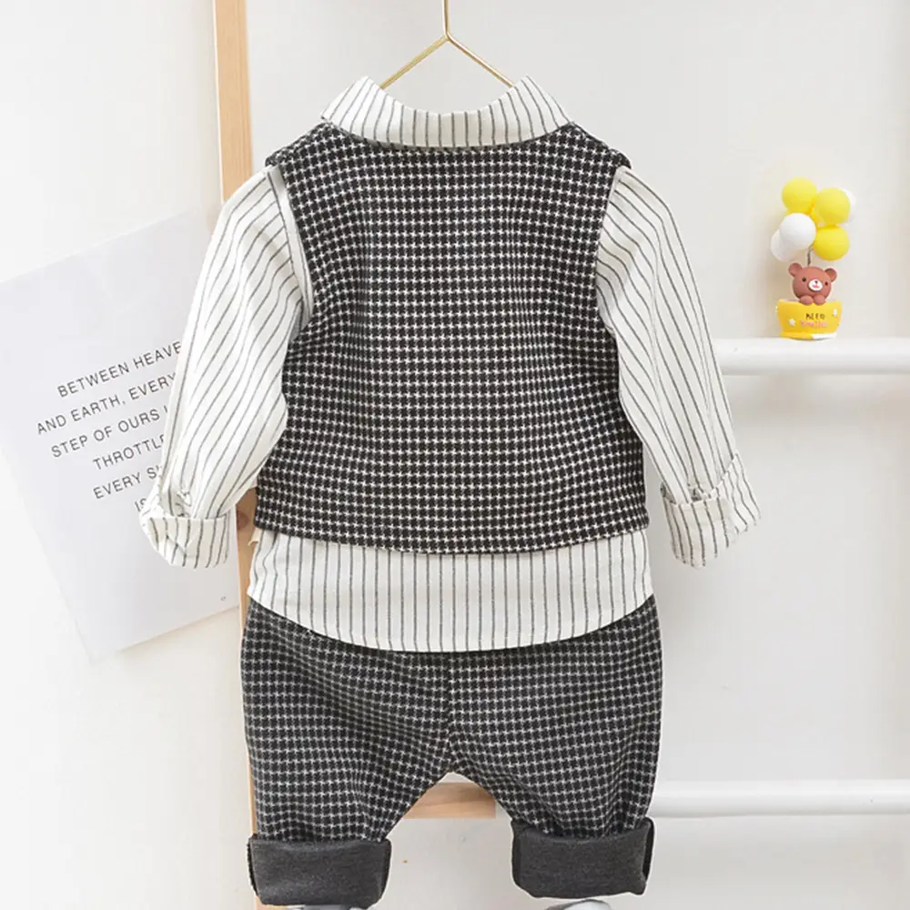 欧美春秋男童长袖长裤马甲礼服三件套儿童千鸟格外贸表演绅士新款