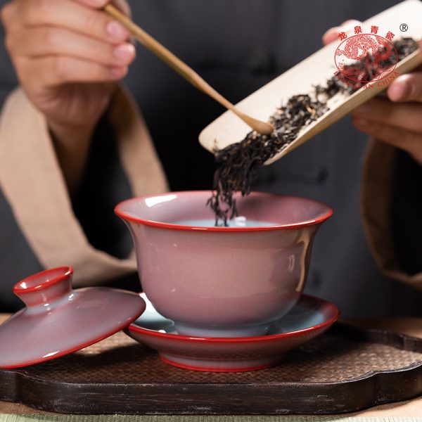 龙泉青瓷 三才盖碗大号手工红釉泡茶碗 陶瓷功夫茶具手抓碗敬茶杯