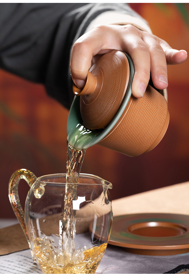 龙泉青瓷功夫茶具手工跳刀盖碗茶壶茶杯套装陶瓷轻奢商务伴手礼