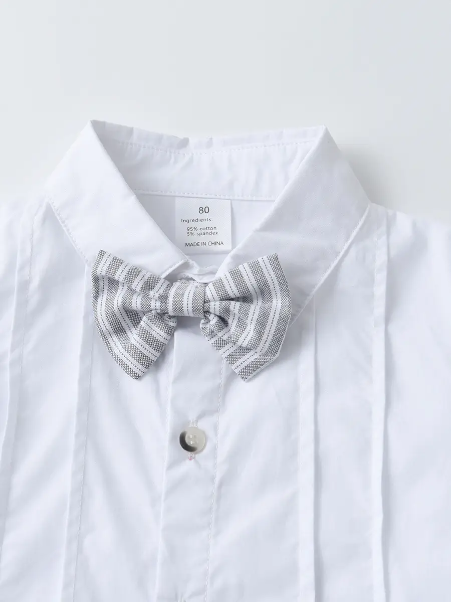 2025欧美童装夏季短袖西装两件套儿童衣服宝宝条纹背带裤男童套装