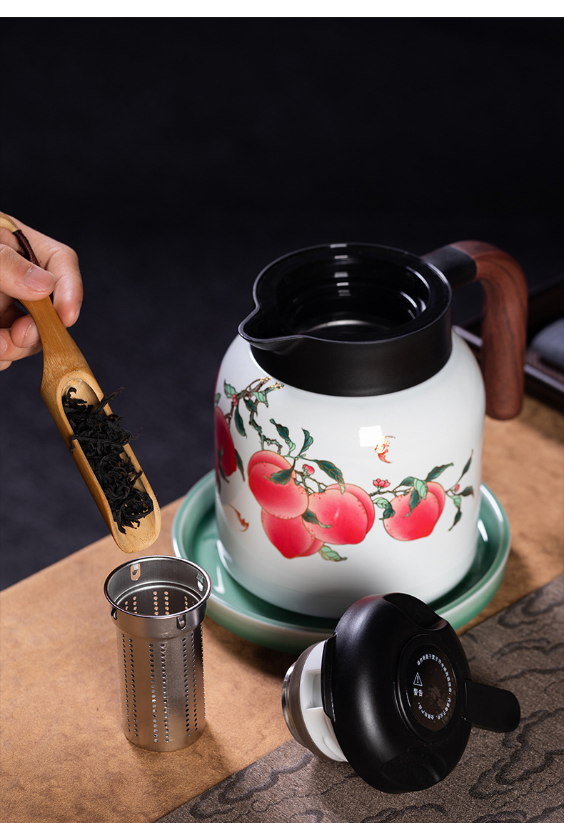 龙泉青瓷 家用一壶四杯功夫茶具套装 陶瓷九桃五福焖泡茶壶品茗杯