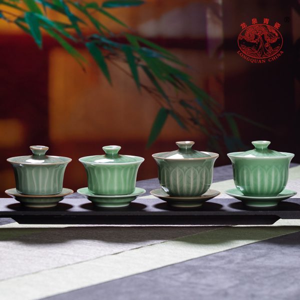 龙泉青瓷 创意仿古手工三才盖碗 陶瓷中式功夫茶具莲花敬茶泡茶碗