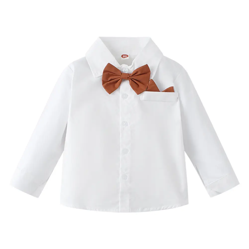 跨境欧美新款春秋童装 男童长袖衬衫绅士礼服单上衣领结表演服