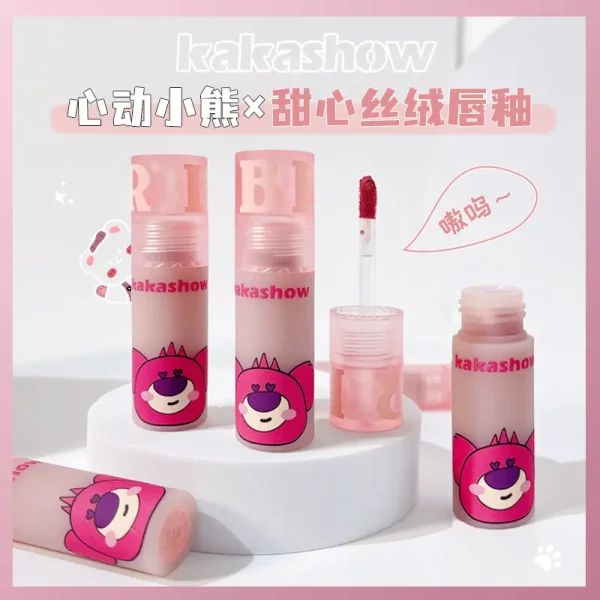 kakashow甜心小熊唇釉丝绒雾面哑光釉泥保湿不易沾杯6色口红显白