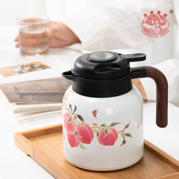 龙泉青瓷 焖茶壶家用老白茶闷泡壶九桃五福 316不锈钢保温泡茶壶