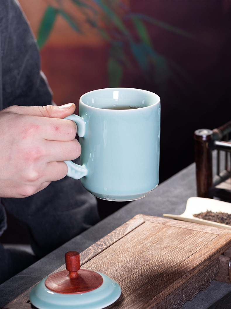 龙泉青瓷 创意酸枝木茶杯茶叶罐组合 高档商务礼品陶瓷茶杯礼盒装