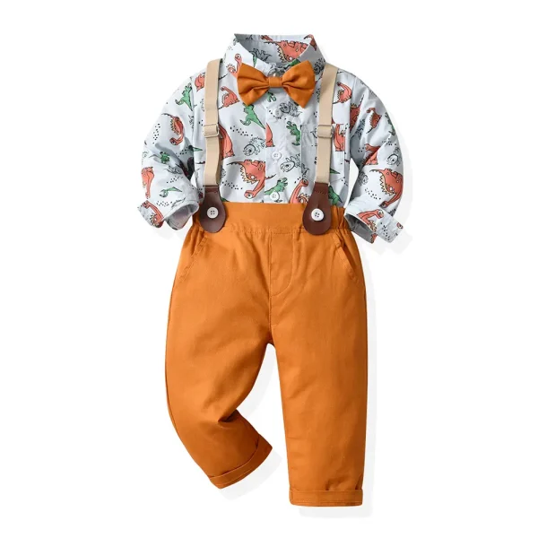 跨境童装外贸男童礼服套装主持人花童服装儿童恐龙印花衬衫演出服
