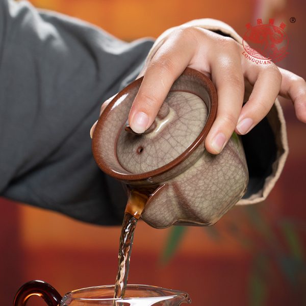 龙泉青瓷 复古传世哥窑功夫茶具套装 陶瓷盖碗茶壶茶杯旅行礼盒装