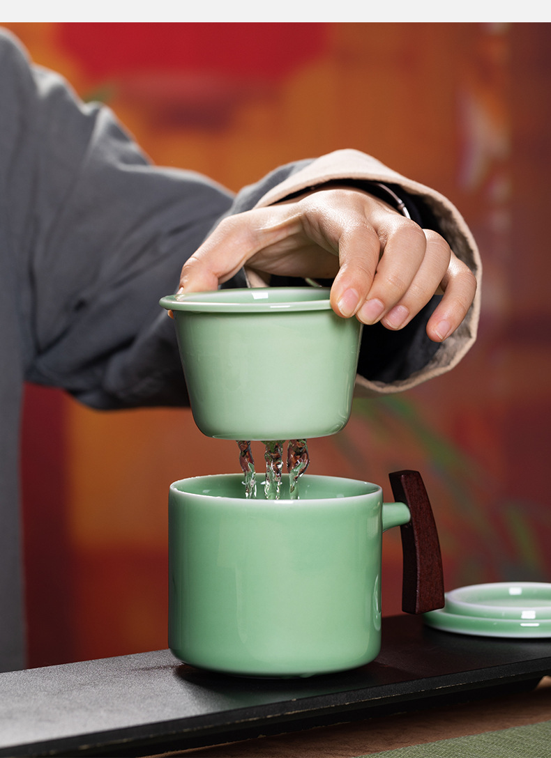 龙泉青瓷莲瓣高足杯子复古茶杯陶瓷家用主人杯单品茗杯功夫泡茶具