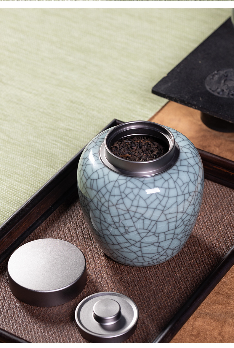 龙泉青瓷茶叶罐密封罐陶瓷中式家用高档防潮金属茶罐大容量存储罐