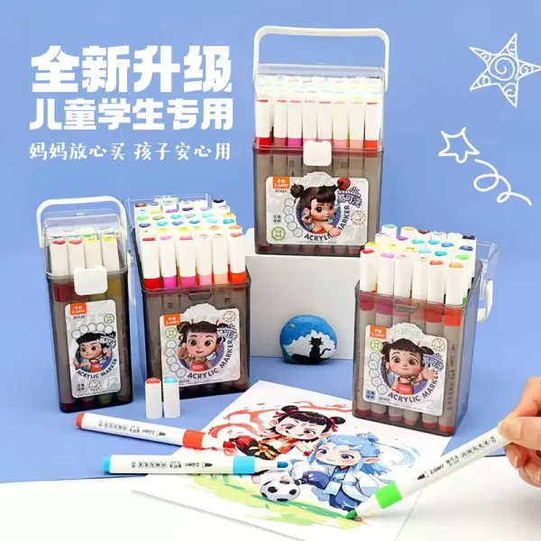 中彩ZC620易可洗哪吒款丙烯马克笔小学生绘画桶装丙烯马克笔批发
