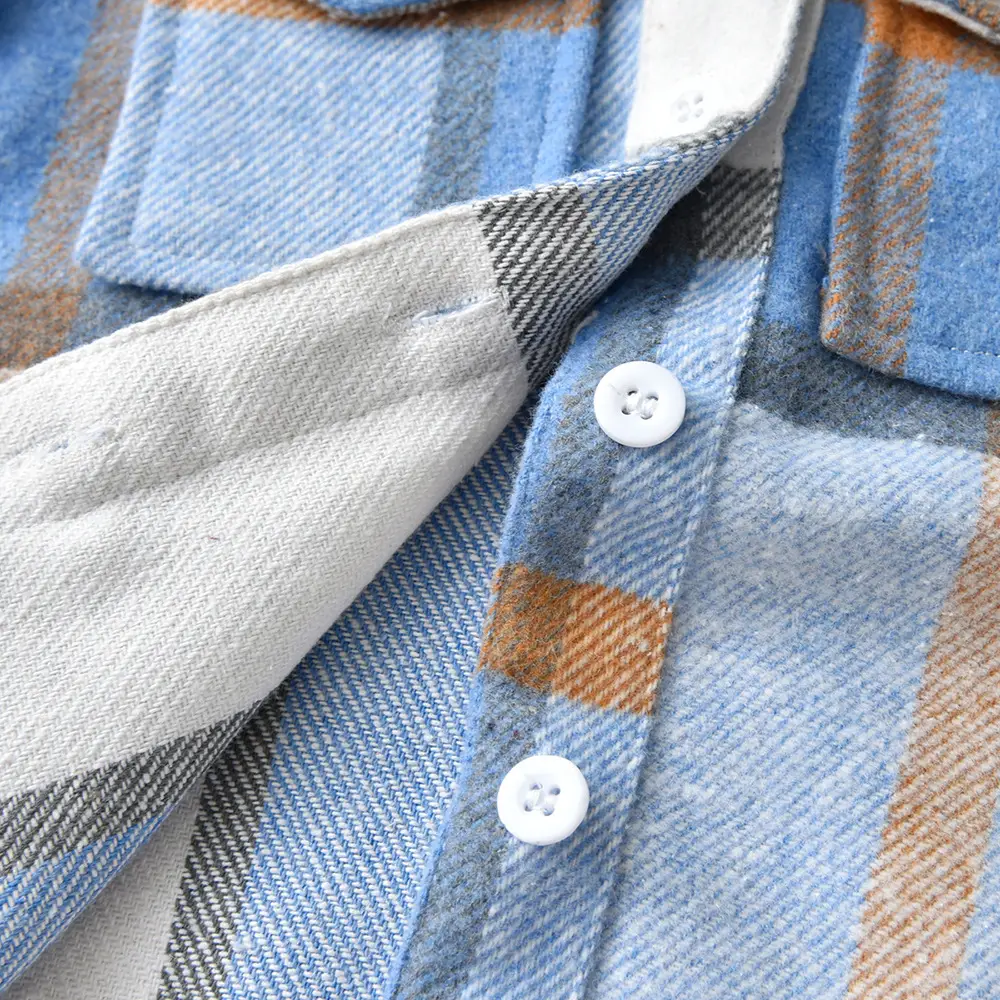 外贸童装男童蓝色拼接格子口袋衬衫长袖2022秋季新款春秋儿童上衣