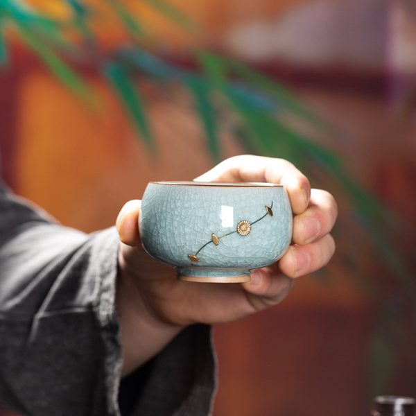 龙泉青瓷 创意冰裂手工主人杯功夫茶具品茗杯 陶瓷手工焗钉杯茶碗