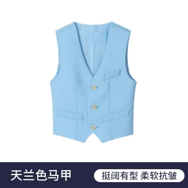 跨境现货男童休闲西装马甲学院风儿童背心班服小男孩单件纯色马夹