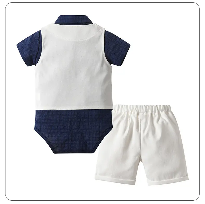 源头工厂短袖短裤马甲三件套儿童服装小少爷夏季哈衣正装男童套装