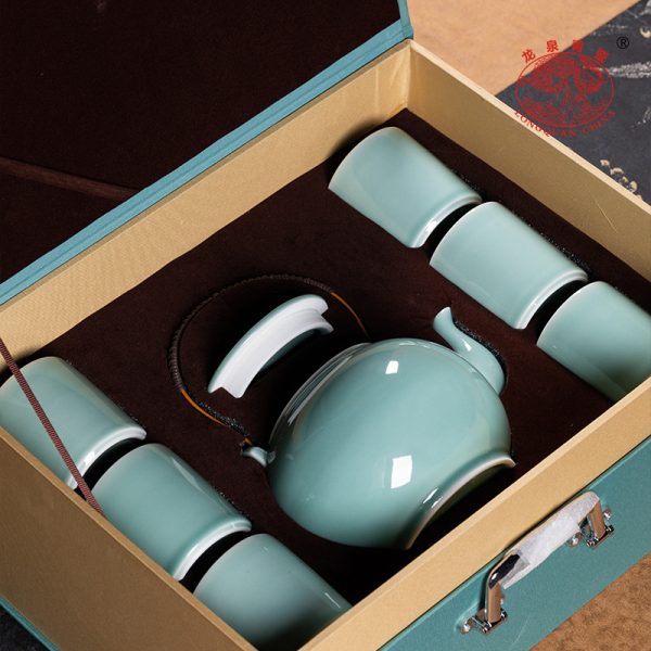 龙泉青瓷 提梁壶功夫茶具套装 陶瓷凉茶壶家用会客茶杯商务伴手礼