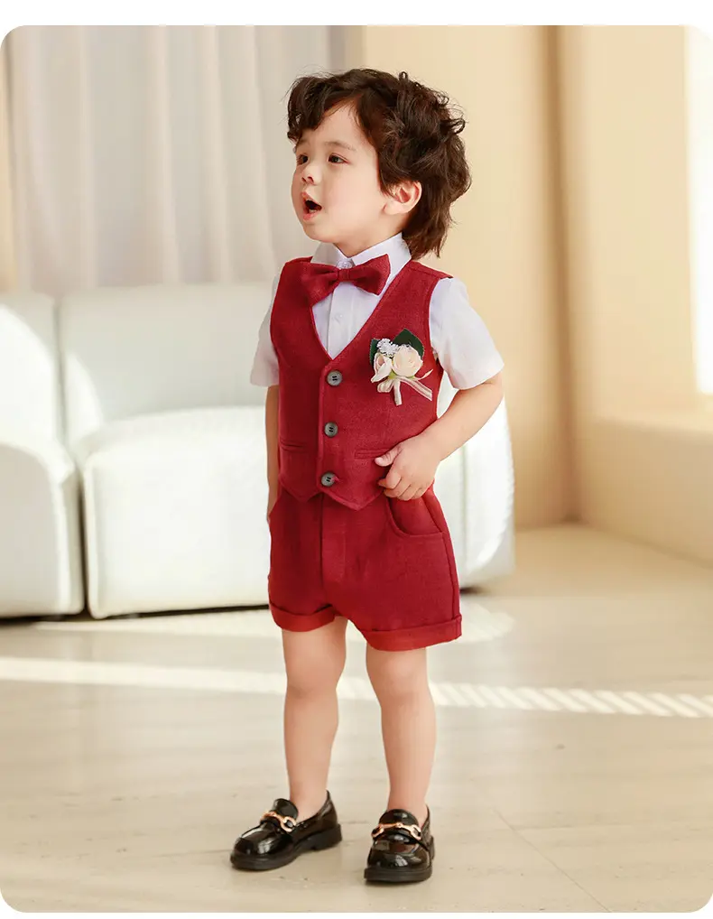 儿童西装马甲套装宝宝夏季周岁礼服生日主持人男童花童钢琴表演服