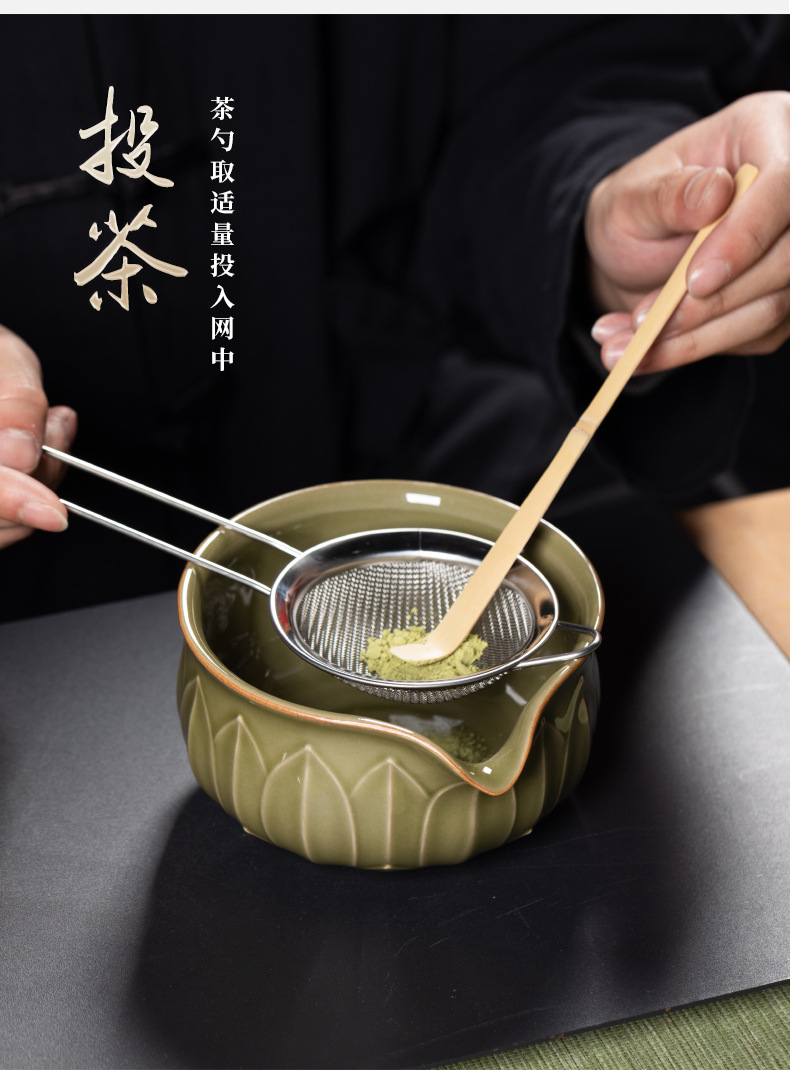 龙泉青瓷抹茶碗宋代点茶工具陶瓷茶碗茶杯子搅拌器抹茶刷茶筅套装