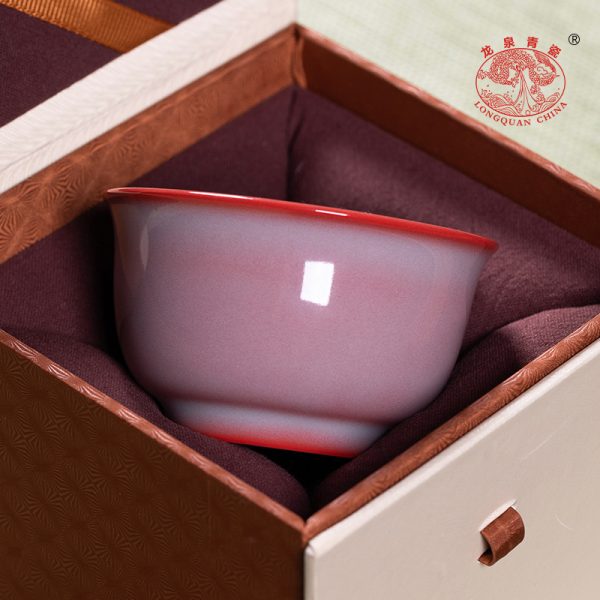 龙泉青瓷 功夫茶杯手工红釉添香主人杯单杯 陶瓷品茗杯高档泡茶碗