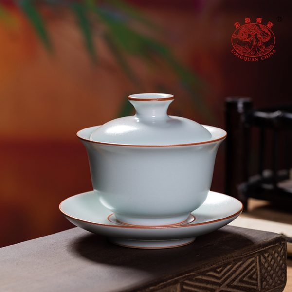 龙泉青瓷三才盖碗大号敬茶杯陶瓷功夫茶具高档礼盒手抓白玉泡茶碗