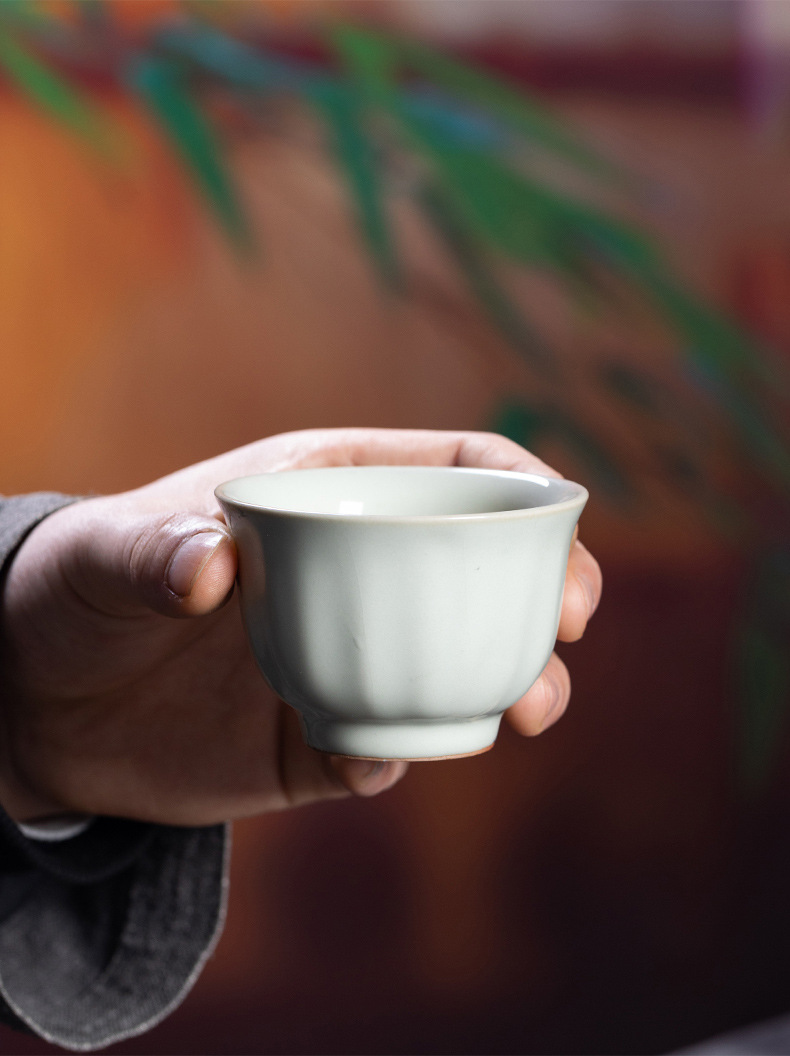 汝窑月白釉手工杯主人杯单个杯 陶瓷品茗杯家用功夫茶杯茶碗茶盏