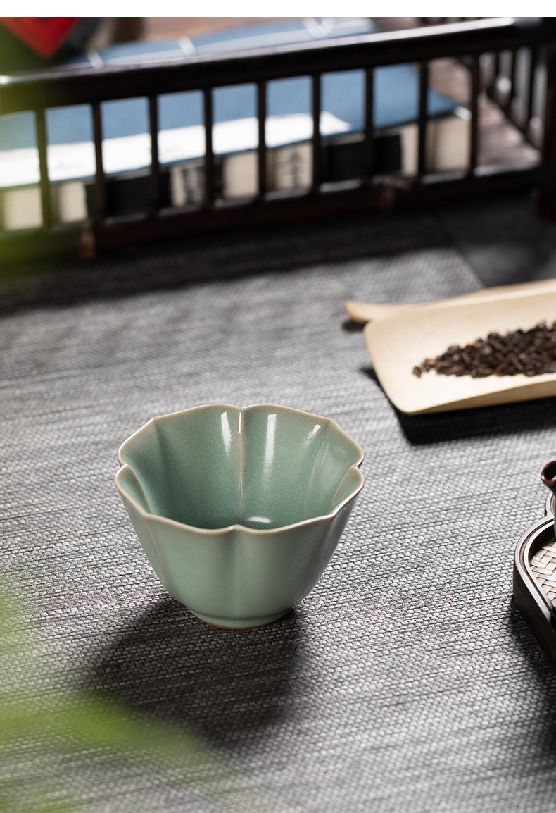 龙泉青瓷 创意汝窑天青主人杯手工杯 陶瓷功夫茶杯品茗杯单杯茶碗