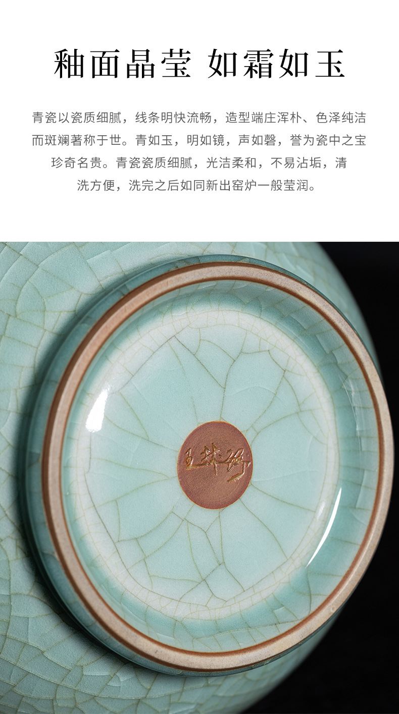 龙泉青瓷中式纯手工葫芦花瓶陶瓷高档客厅花插装饰品工艺收藏摆件
