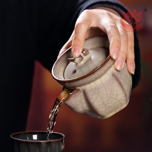 龙泉青瓷 传世哥窑手抓泡茶壶 陶瓷高档功夫茶具葫芦小茶壶礼盒装