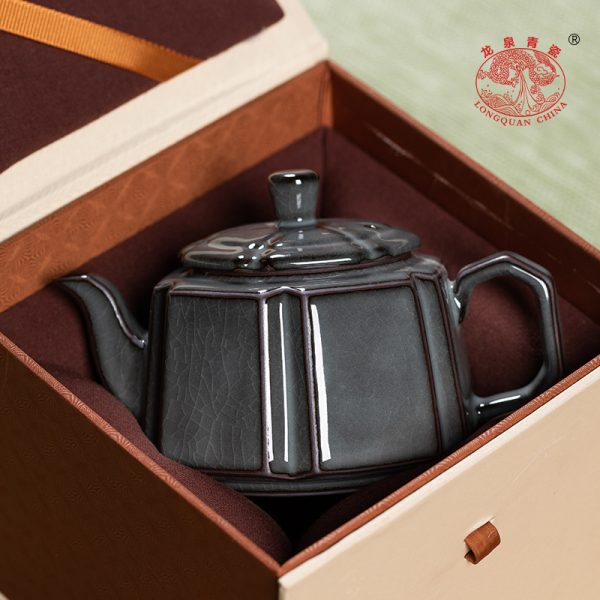 龙泉青瓷 茶壶家用过滤泡茶壶单壶 陶瓷手工铁胎哥窑冰裂功夫茶壶
