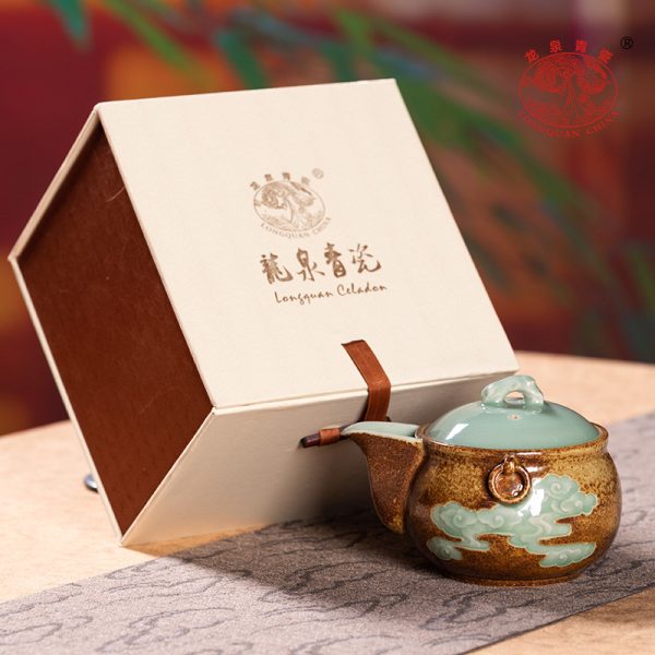 龙泉青瓷 功夫茶具泡茶壶复古柴烧填釉手抓壶 陶瓷家用过滤盖碗