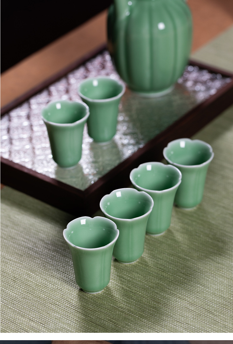 龙泉青瓷仿宋手执壶汤瓶点茶过滤酒壶宋代功夫茶具白酒分酒器套装